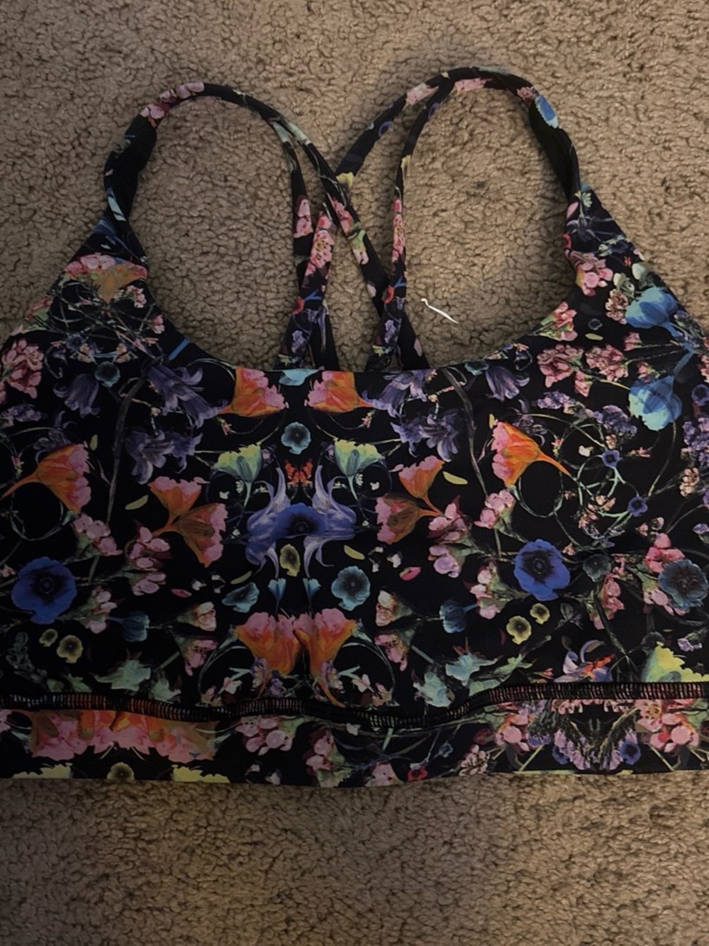lululemon athletica Black Multicolor Floral Strappy Energy Sports Bra